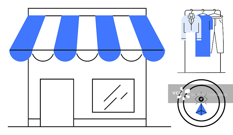 小商店，蓝白色的遮阳篷图片素材