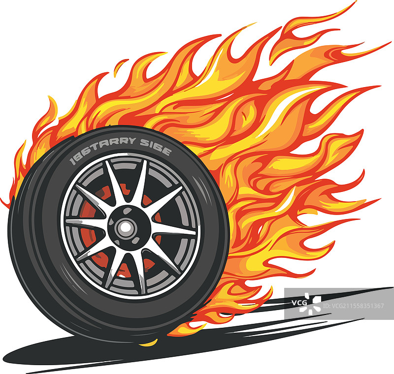 带有火焰的汽车轮胎吉祥物设计图片素材