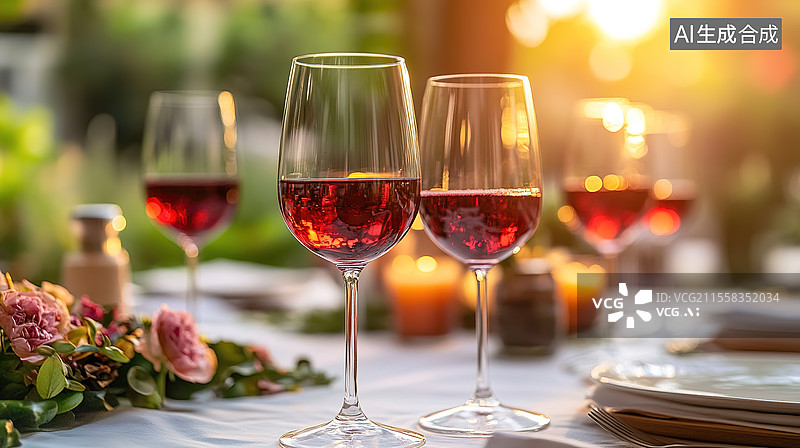 【AI数字艺术】户外红酒品鉴晚宴图片素材