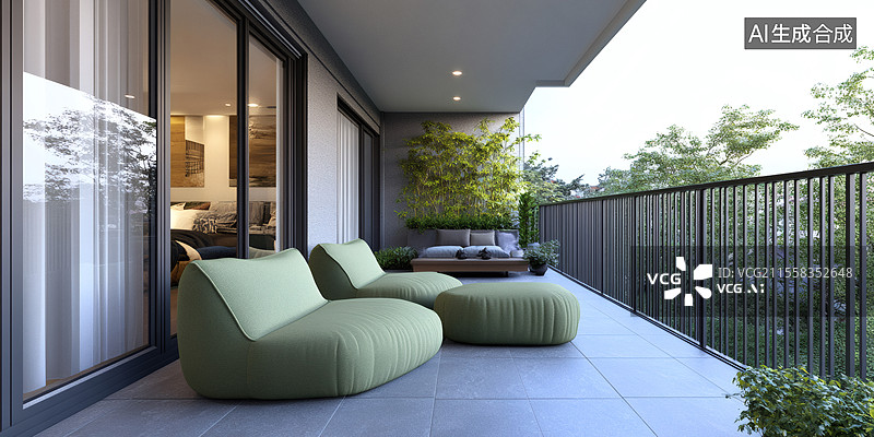 【AI数字艺术】现代阳台休闲区图片素材