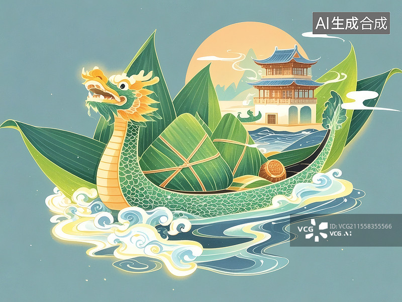 【AI数字艺术】龙舟竞渡，粽香四溢图片素材