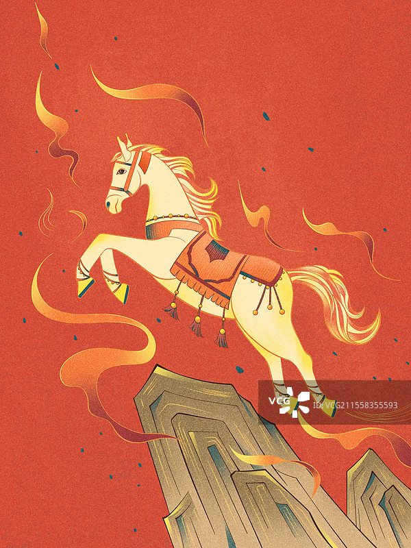 红色背景一马当先翻山越岭插画图片素材