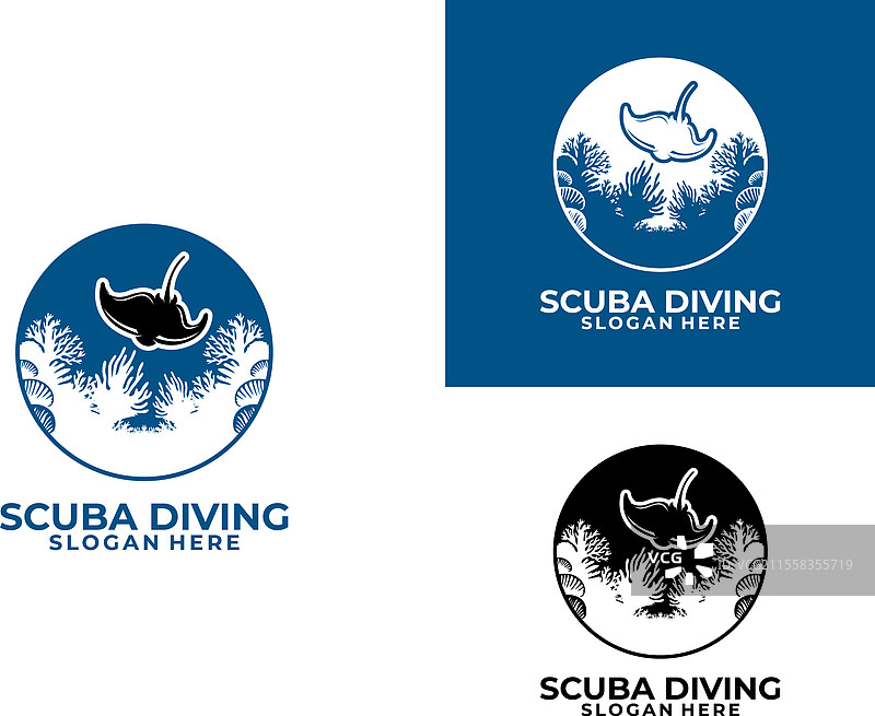 鳐鱼与水下视角的潜水标志图片素材