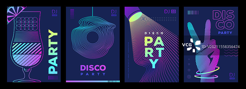 一组复古荧光迪斯科派对海报图片素材