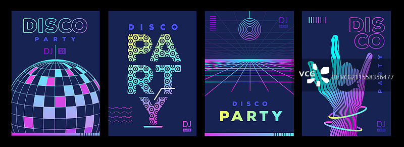 一组复古荧光迪斯科派对海报图片素材