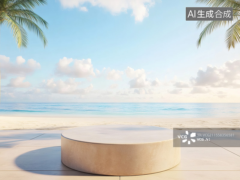 【AI数字艺术】热带海滩展示台图片素材