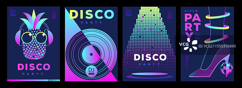 一组复古荧光迪斯科派对海报图片素材