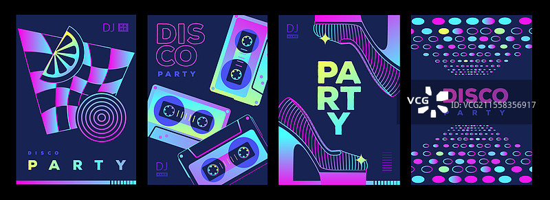 一组复古荧光迪斯科派对海报图片素材