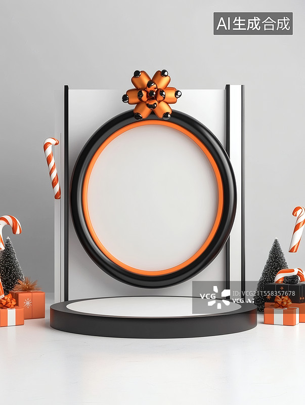 【AI数字艺术】圣诞装饰展示台图片素材