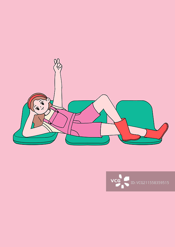 独处时光侧躺比耶图片素材