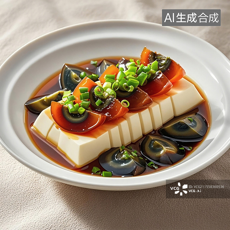 【AI数字艺术】皮蛋豆腐美味佳肴图片素材