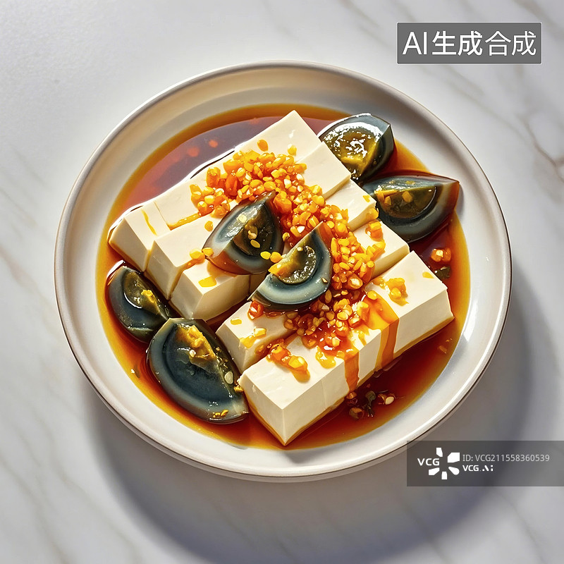 【AI数字艺术】皮蛋豆腐凉拌菜图片素材
