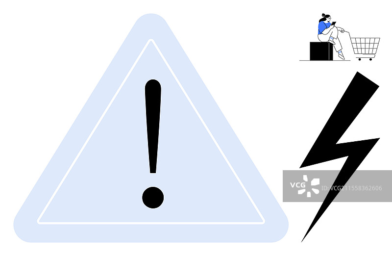 购物者与带有感叹号的警告标志购物车图片素材