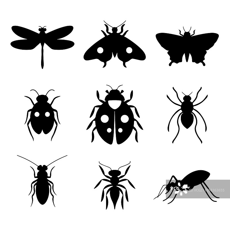 九个简单的黑色剪影图片素材