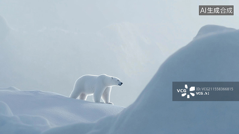 【AI数字艺术】北极冰原雪地里的北极熊图片素材