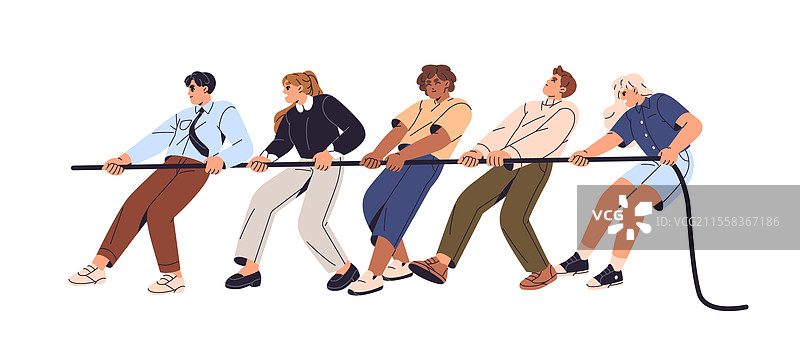 团队拔河，员工们拉绳子图片素材