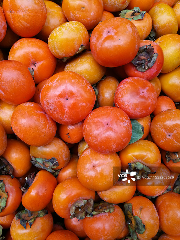 事事如意。柿柿如意。秋天里的一堆一堆柿子特写图片素材