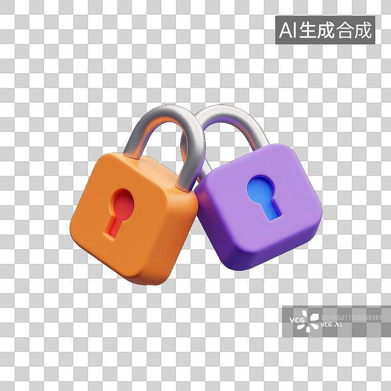 【AI数字艺术】连接与保护的象征，3D锁子安全守护密码图片素材