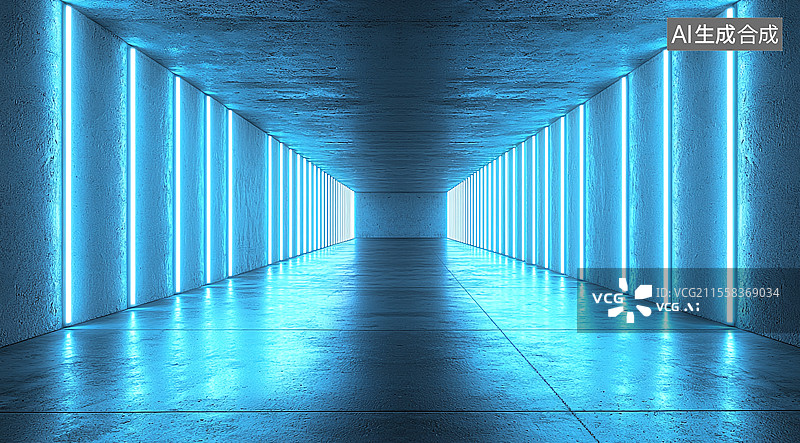 【AI数字艺术】科技感霓虹灯激光射线现代隧道空间图片素材