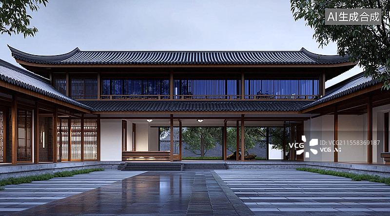 【AI数字艺术】传统中式建筑庭院图片素材