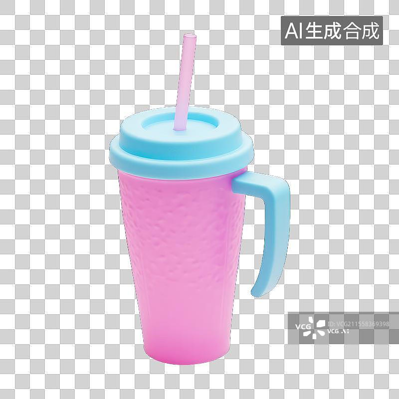 【AI数字艺术】粉色吸管杯的夏日清凉，3D水杯饮料图片素材