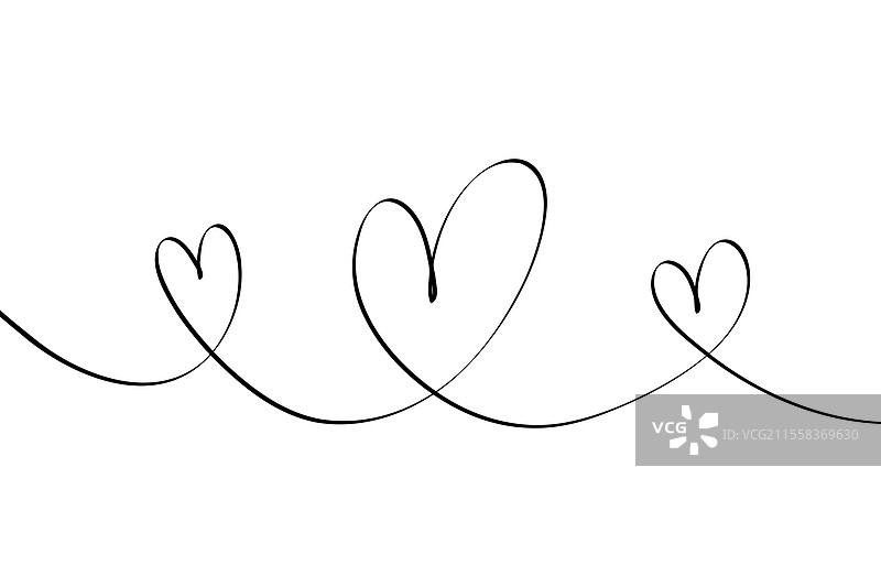 一条连续线绘制的三个心形抽象图案图片素材