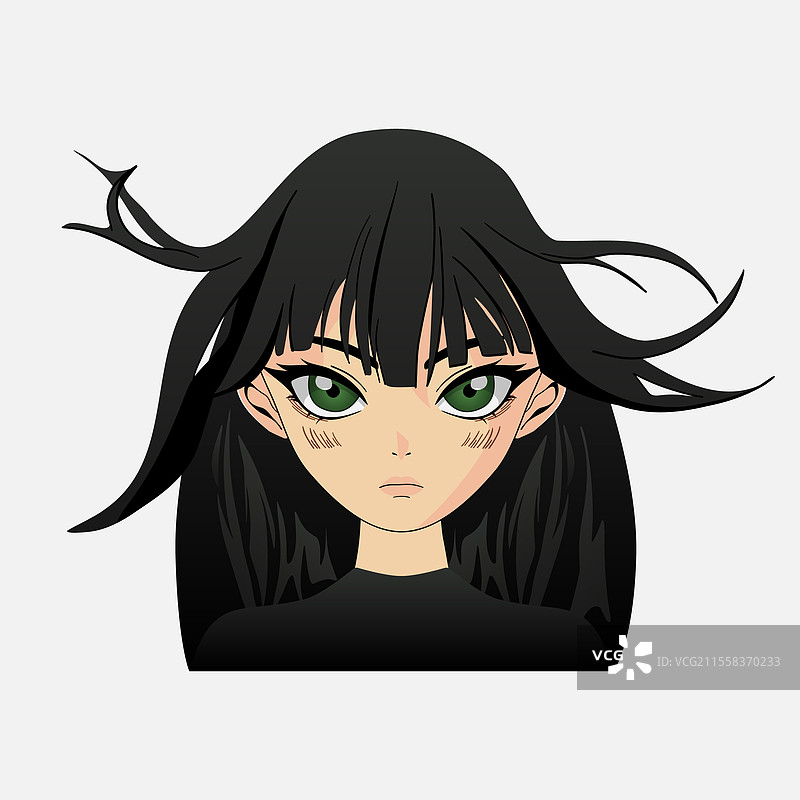 可爱的动漫女孩肖像，年轻女性的面孔图片素材