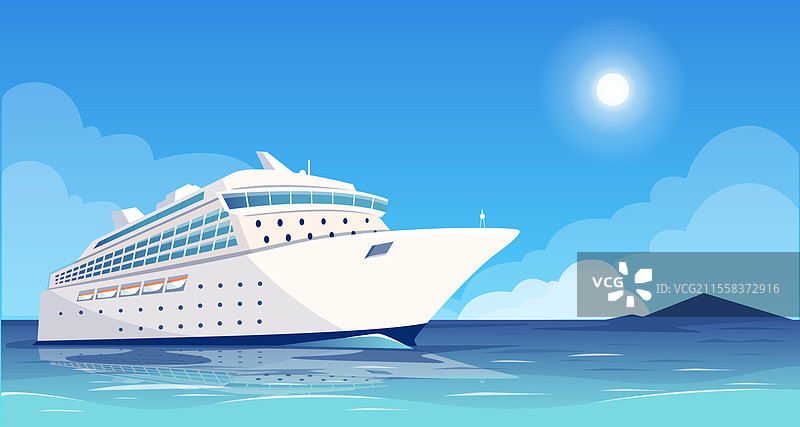 豪华游轮在平静的蓝色海洋上航行图片素材
