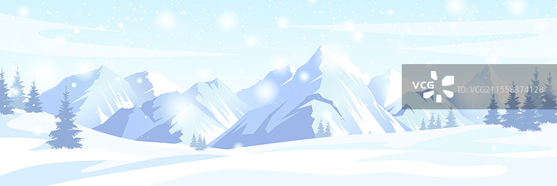 雪山风景，松树环绕图片素材