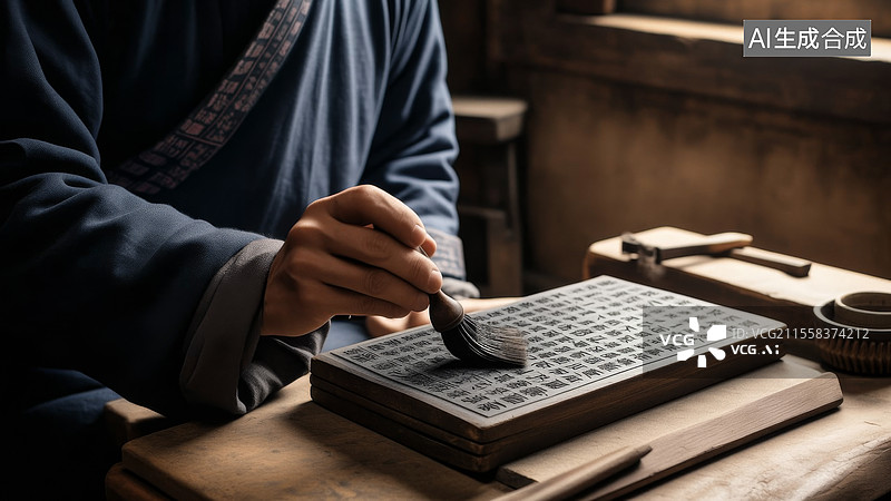 【AI数字艺术】古代活字印刷术 传统雕版印刷图片素材