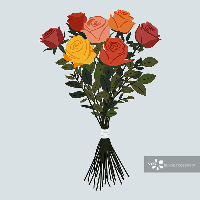 婚礼花束，包含玫瑰花和绿色叶子图片素材