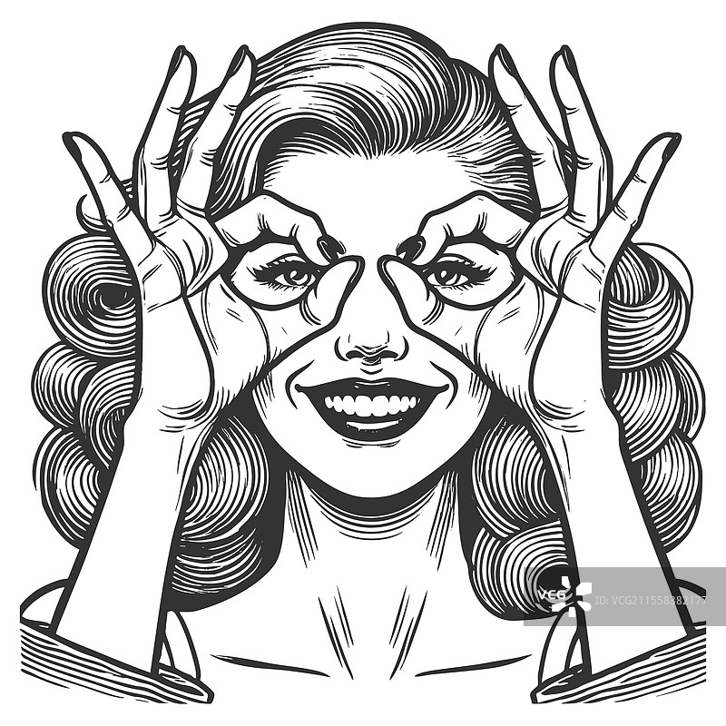 顽皮的女人在雕刻手工眼镜图片素材