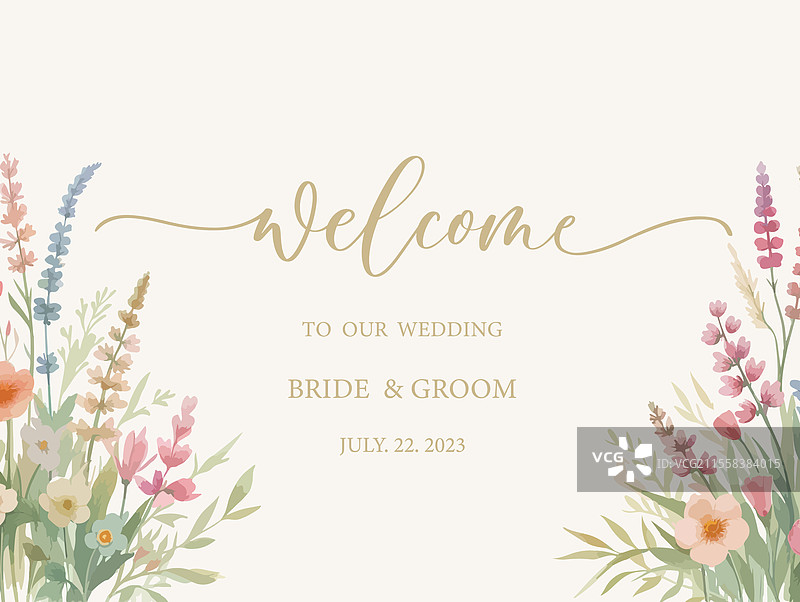 欢迎婚礼标志的水彩书法图片素材