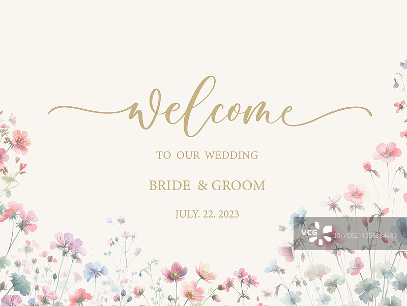 欢迎婚礼标志的水彩书法图片素材