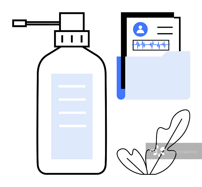 手部消毒液 医疗文件夹和叶子图片素材