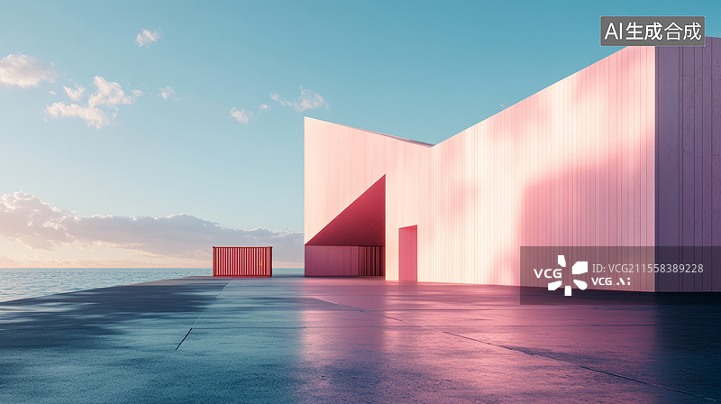 【AI数字艺术】粉色户外厂房建筑图片素材
