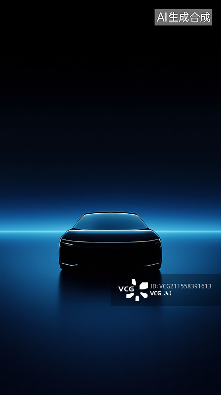 【AI数字艺术】智能汽车行驶在蓝色数据高速公路上图片素材