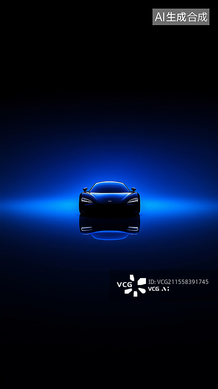 【AI数字艺术】智能汽车行驶在蓝色数据高速公路上图片素材