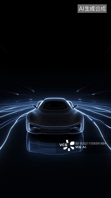 【AI数字艺术】智能汽车行驶在蓝色数据高速公路上图片素材