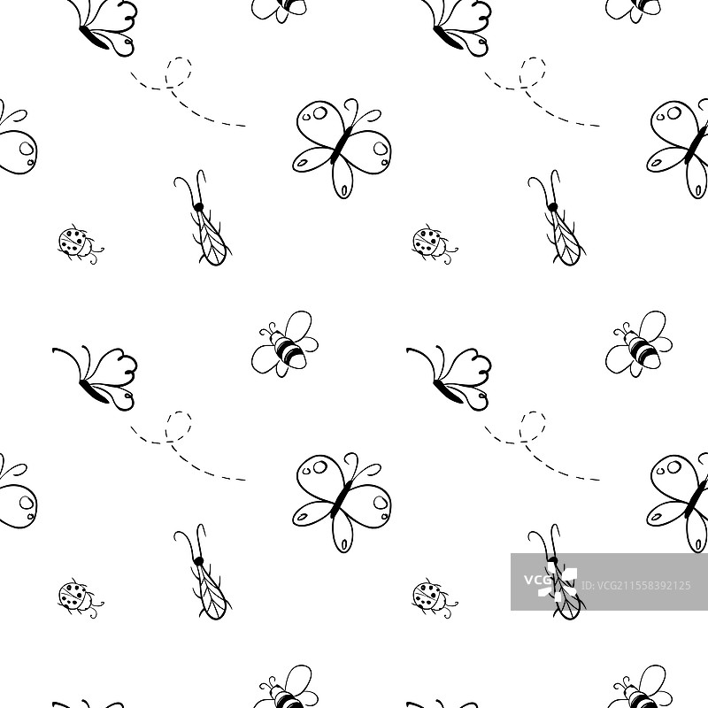 无缝的涂鸦昆虫动物图案图片素材