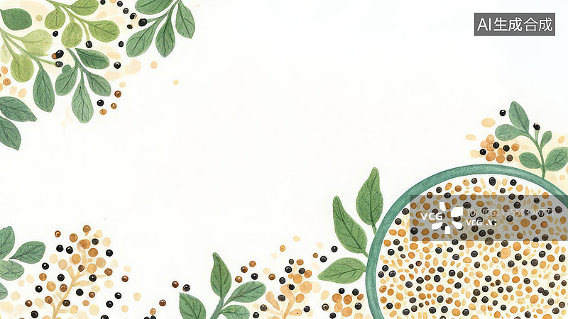 【AI数字艺术】2D卡通两侧-藜麦-手绘藜麦谷物背景模板、高蛋白健康食材插画设计图片素材