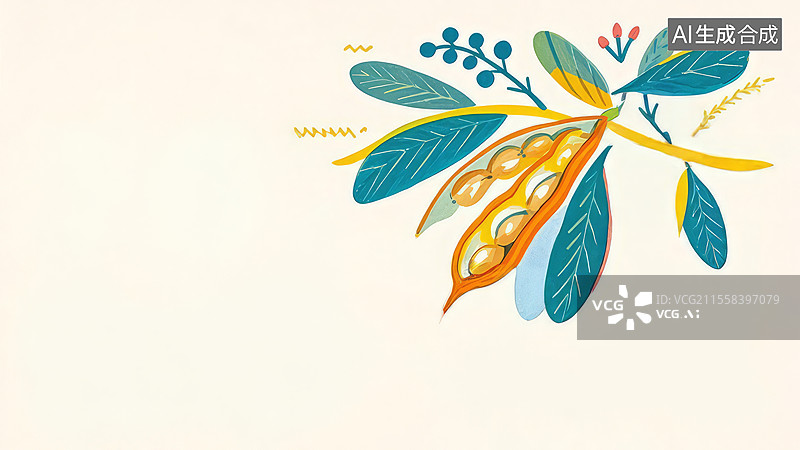 【AI数字艺术】2D卡通右上-鹰嘴豆-手绘鹰嘴豆背景模板、米黄色圆形豆类营养食材插画图片素材