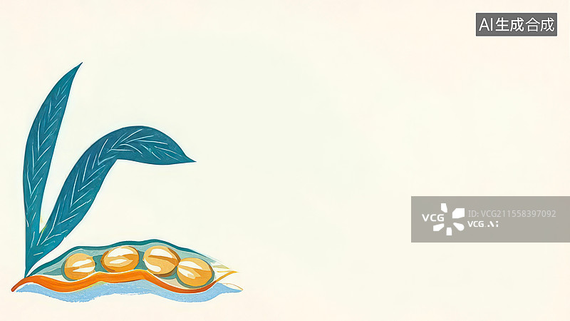 【AI数字艺术】2D卡通左下-鹰嘴豆-手绘鹰嘴豆背景模板、米黄色圆形豆类营养食材插画图片素材