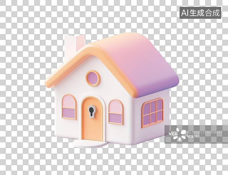 【AI数字艺术】3D卡通房屋带锁眼图片素材