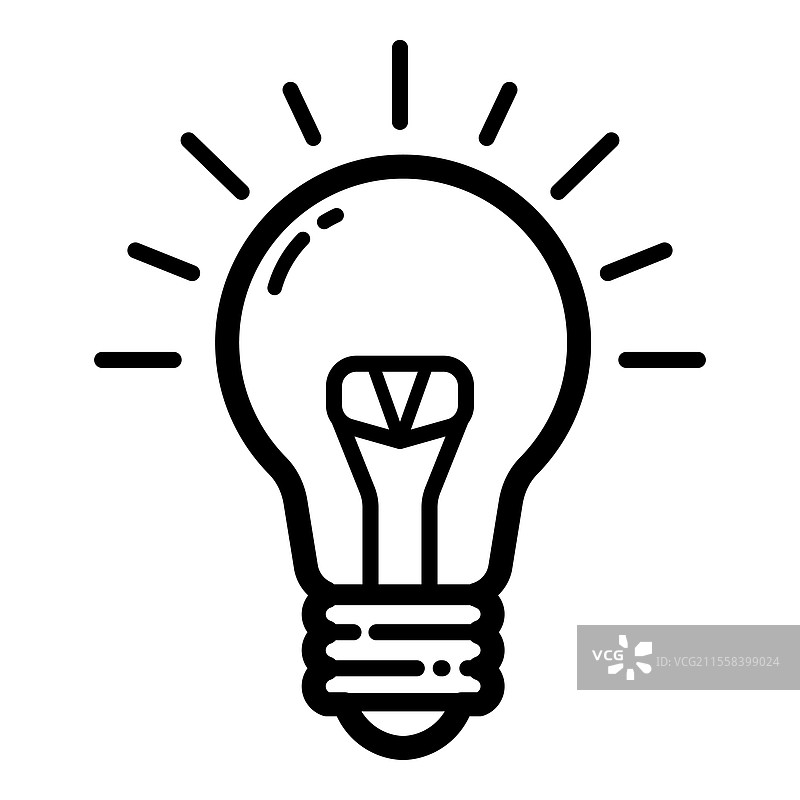 明亮的创意灯泡轮廓图标，独立于背景图片素材