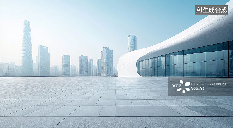 【AI数字艺术】现代建筑前的城市广场景观图片素材