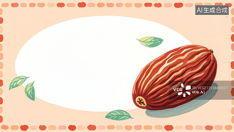 【AI数字艺术】2D卡通右下-肉豆蔻-手绘肉豆蔻香料背景模板、红褐色核果木质甜香插画图片素材