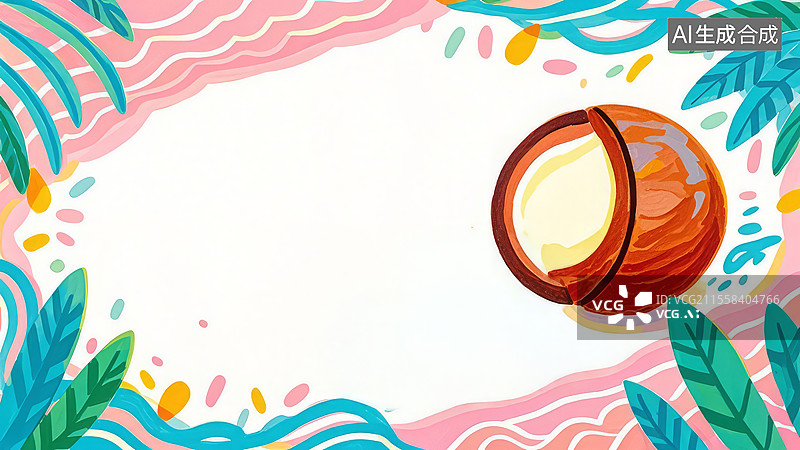 【AI数字艺术】2D卡通环绕-夏威夷果-手绘夏威夷果坚果背景模板、奶油圆形高端零食插画图片素材