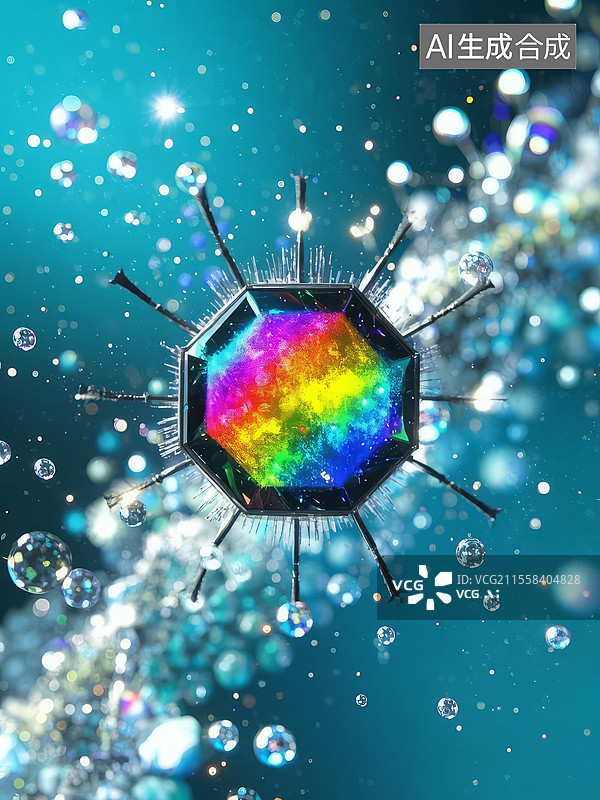 【AI数字艺术】昆虫复眼宇宙 - 六边形星系折射微观彩虹，复眼显微结构图片素材