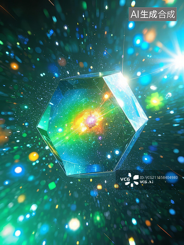 【AI数字艺术】昆虫复眼宇宙 - 六边形星系折射微观彩虹，复眼显微结构图片素材